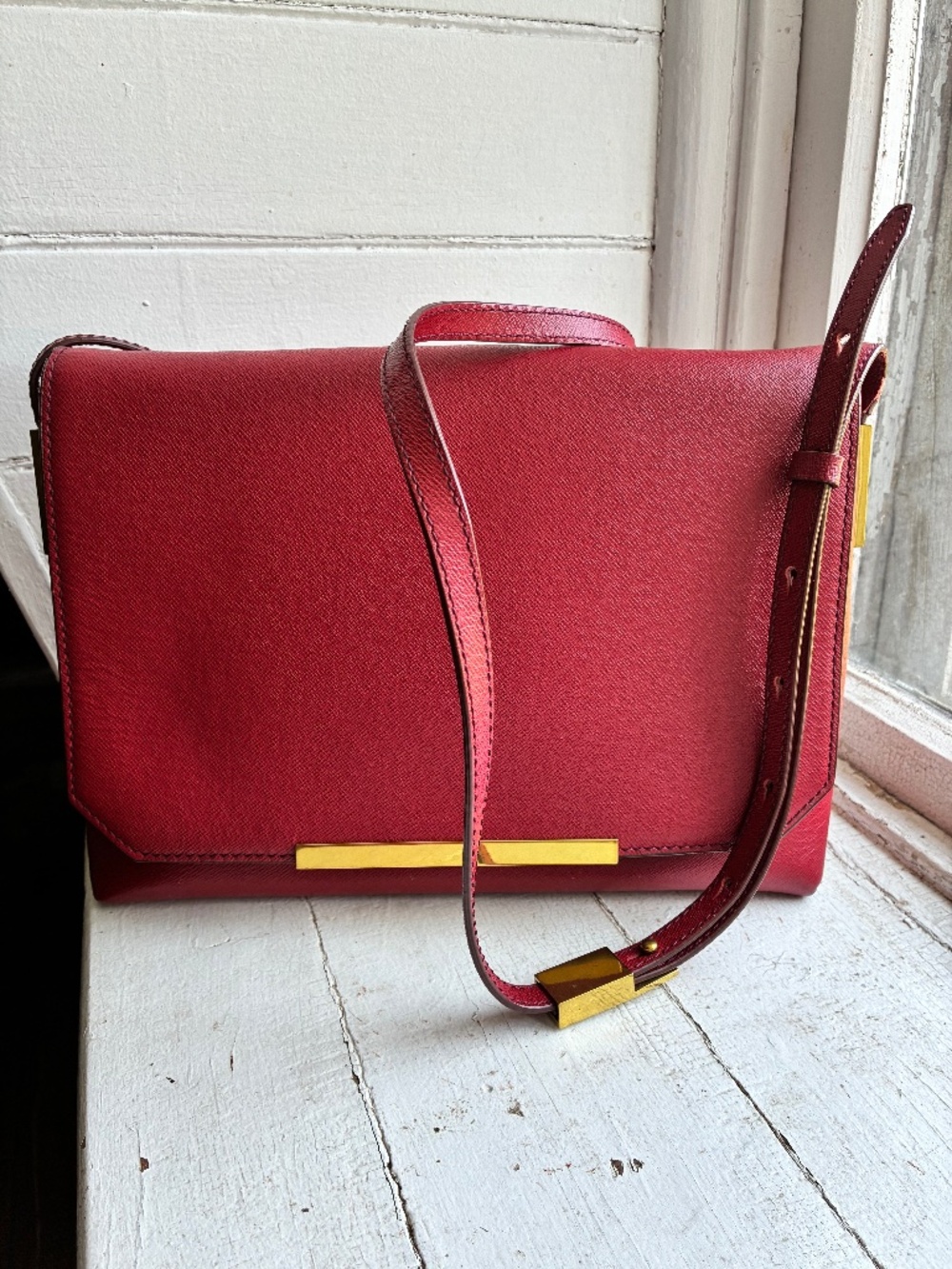 J.Crew red saffiano leather Crossbody Bag - Picture 1 of 13